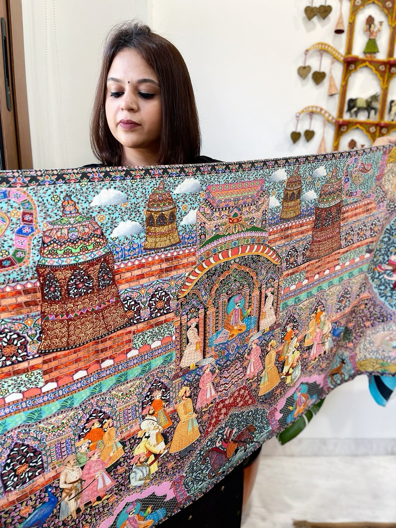 Woven Pashmina Kalamkari Stole with Embroidery - Masakalee