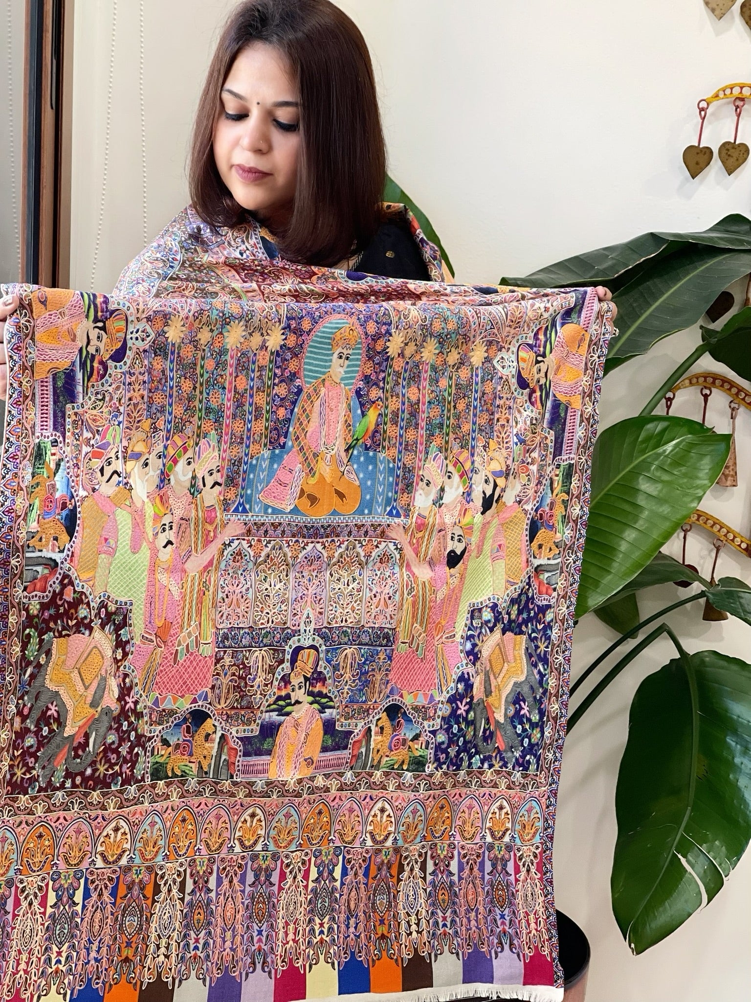 Woven Pashmina Kalamkari Stole with Embroidery - Masakalee