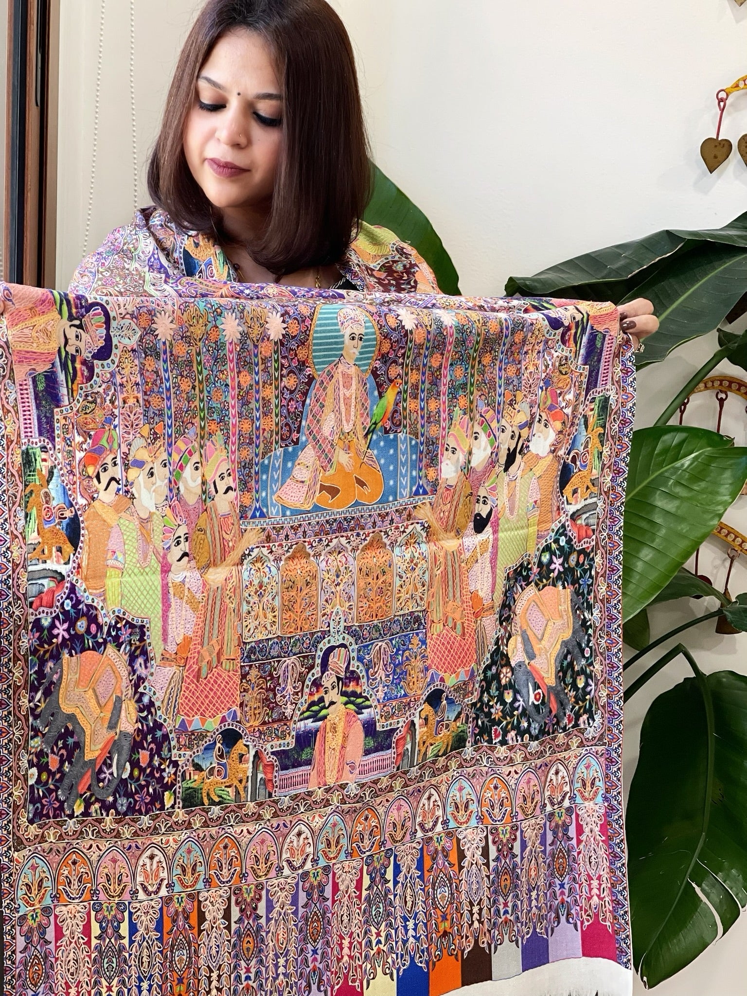 Woven Pashmina Kalamkari Stole with Embroidery - Masakalee