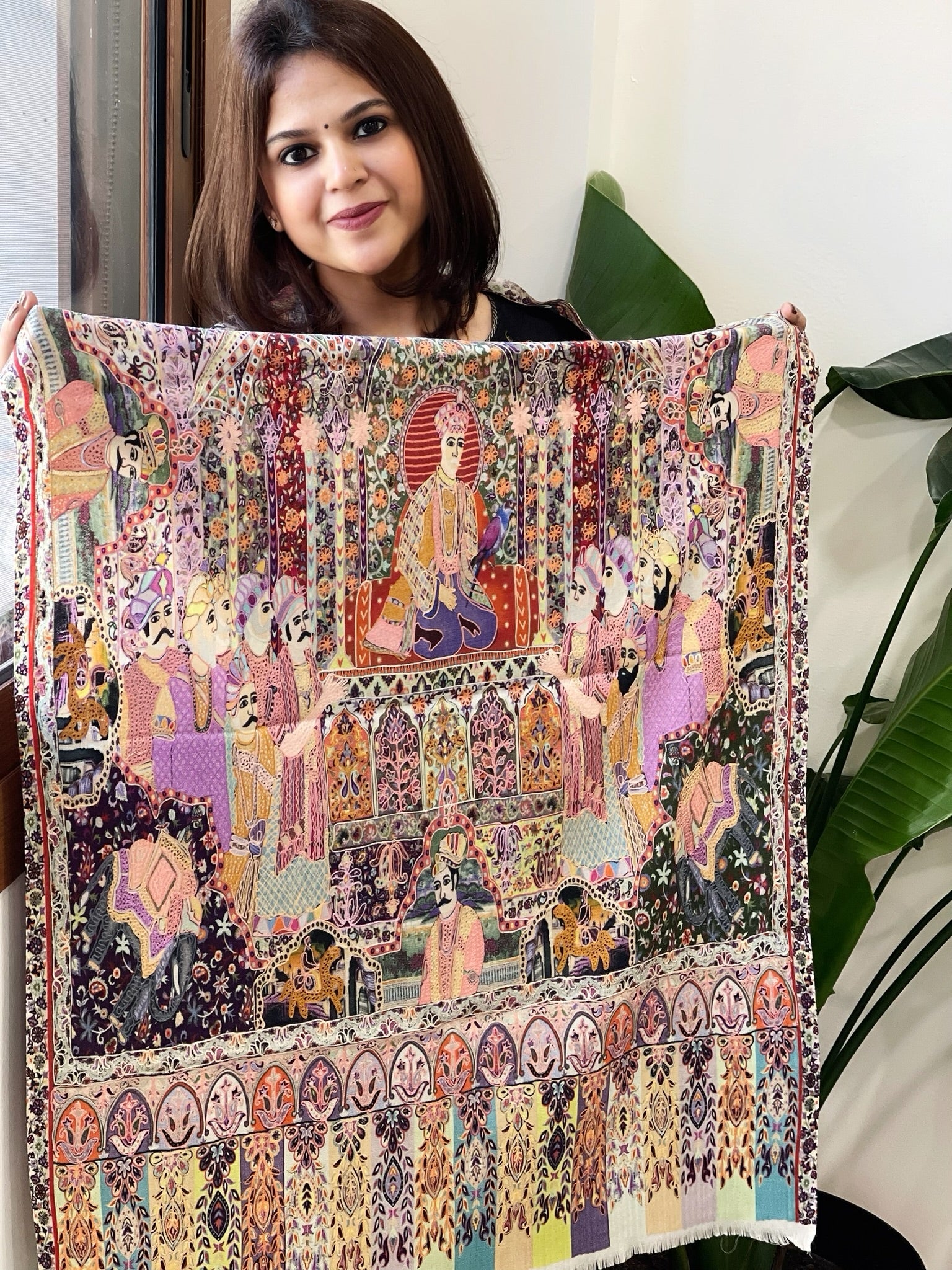 Woven Pashmina Kalamkari Stole with Embroidery - Masakalee