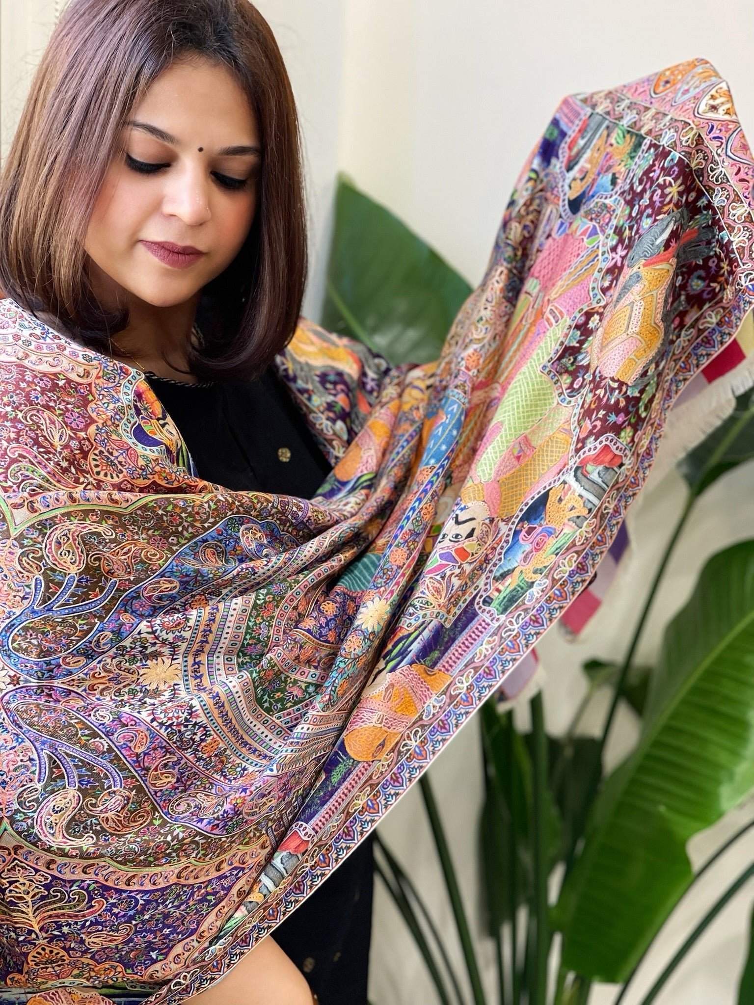 Woven Pashmina Kalamkari Stole with Embroidery - Masakalee