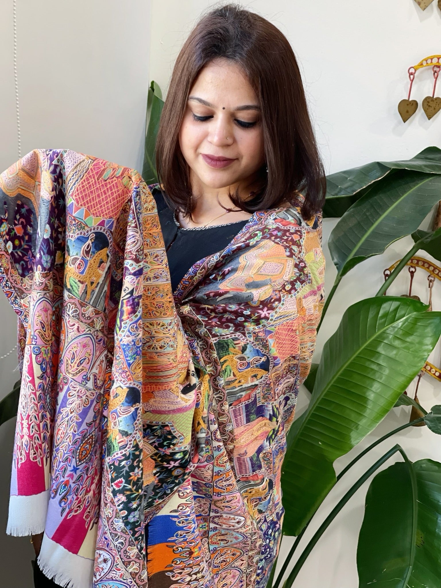 Woven Pashmina Kalamkari Stole with Embroidery - Masakalee