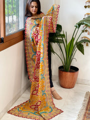 Yellow Chinon Dupatta with Aari Embroidery - Masakalee