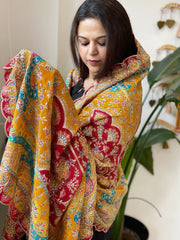 Yellow Chinon Dupatta with Aari Embroidery - Masakalee