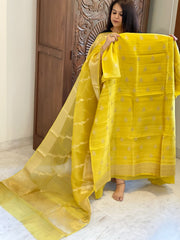 Yellow Designer Banarasi Suit Set in Raw Silk - Masakalee