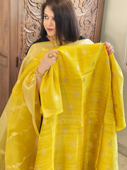 Yellow Designer Banarasi Suit Set in Raw Silk - Masakalee