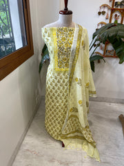 Yellow Handblock Printed Suit Set in Pure Linen - Masakalee