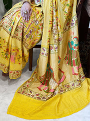 Yellow Handmade Bandhani Saree with Meenakari in Pure Georgette - Masakalee