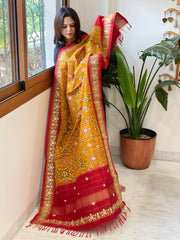 Yellow Handwoven Ikat Patola with Gotapatti & Pearl Handwork dupatta in Pure Silk - Masakalee