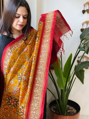 Yellow Handwoven Ikat Patola with Gotapatti & Pearl Handwork dupatta in Pure Silk - Masakalee