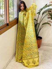Yellow Mul Cotton Handblock Printed Dupatta - Masakalee