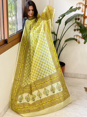 Yellow Mul Cotton Handblock Printed Dupatta - Masakalee
