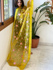 Yellow Organza Dupatta with Thread Embroidery - Masakalee