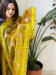 Yellow Organza Dupatta with Thread Embroidery - Masakalee
