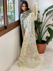 Yellow Organza Dupatta with Thread Embroidery - Masakalee