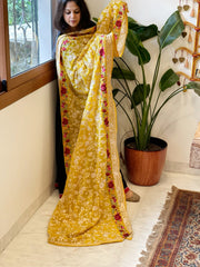 Yellow Parsi Gara Embroidery Dupatta in Georgette - Masakalee
