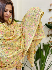 Yellow Parsi Gara Embroidery Dupatta in Georgette - Masakalee