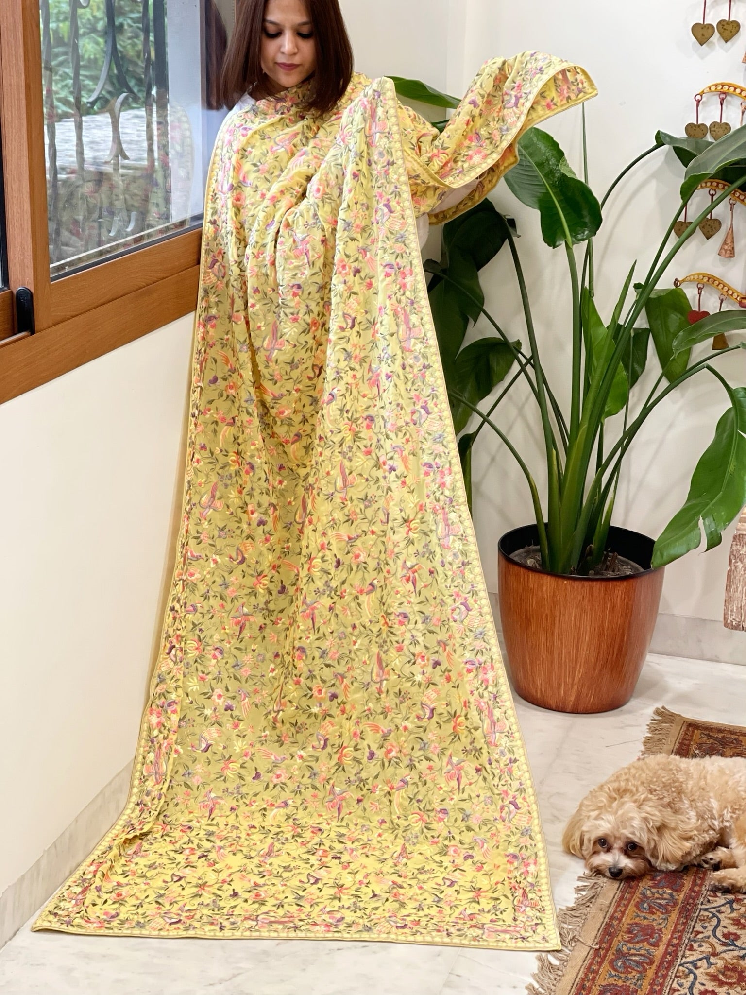 Yellow Parsi Gara Embroidery Dupatta in Georgette - Masakalee