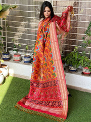 Yellow Printed Patola Dupatta in Fine Art Silk - Masakalee