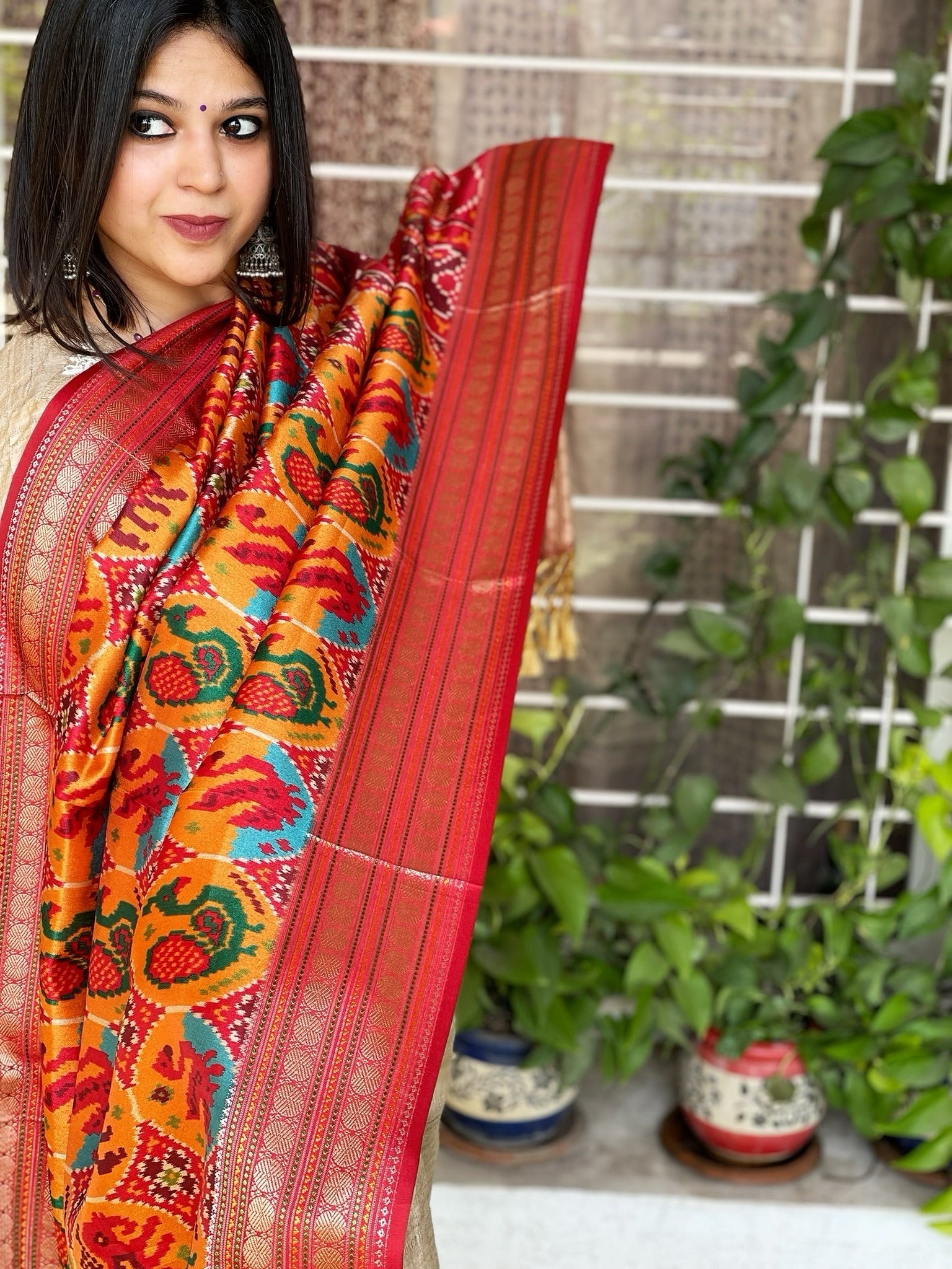 Yellow Printed Patola Dupatta in Fine Art Silk - Masakalee