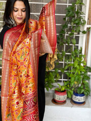 Yellow Printed Patola Dupatta in Fine Art Silk - Masakalee
