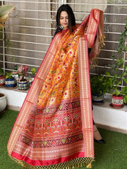 Yellow Printed Patola Dupatta in Fine Art Silk - Masakalee