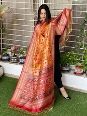 Yellow Printed Patola Dupatta in Fine Art Silk - Masakalee
