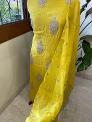Yellow Suit Set with Gold Thread & Sequin Work in Pure Mul - Masakalee
