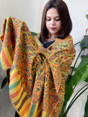 Yellow Woven Kaani Jaal Pashmina Shawl - Masakalee