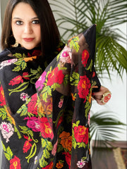 Black Organza Dupatta with cross-stitch embroidery