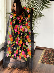 Black Organza Dupatta with cross-stitch embroidery