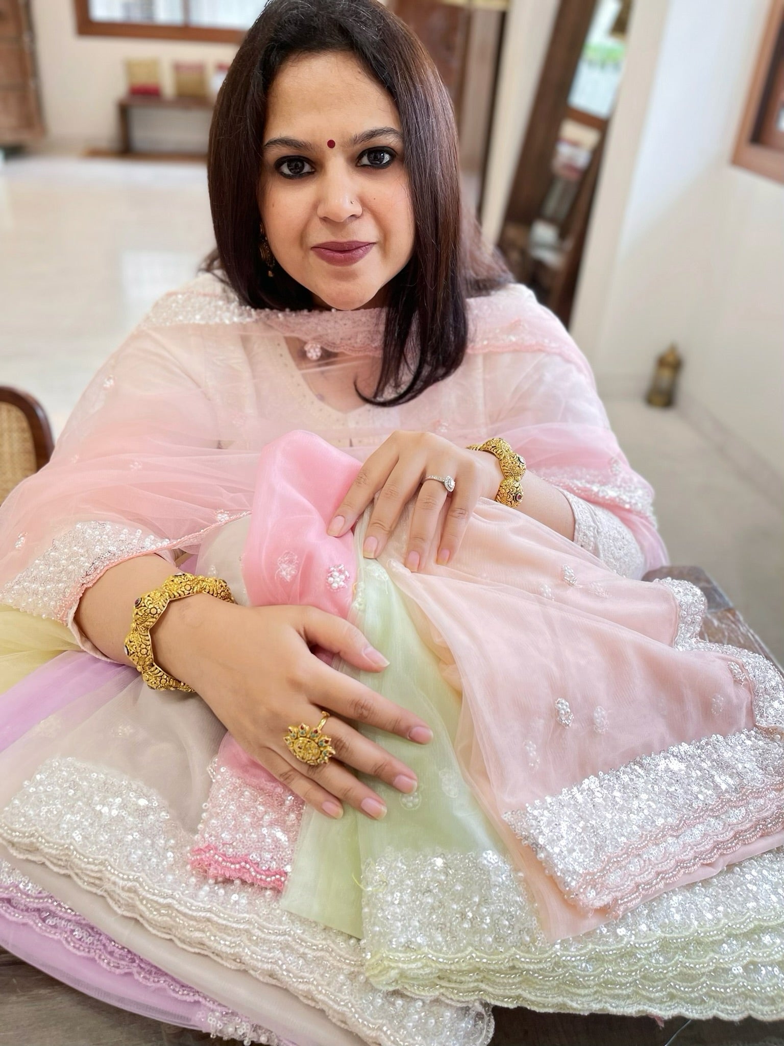 Net Dupatta with Sequin and Pearl Embroidery at House of Masakalee