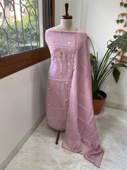 Mauve Suit Set with Thread Embroidery in Pure Mul