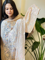 Lite Pink Parsi Gara Embroidery Dupatta in Georgette