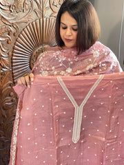 Suit Set with Thread Embroidery in Pure Tussar Silk