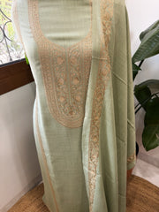 Sea Green Winter Suit Set with Aari Work in Pashmina Wool