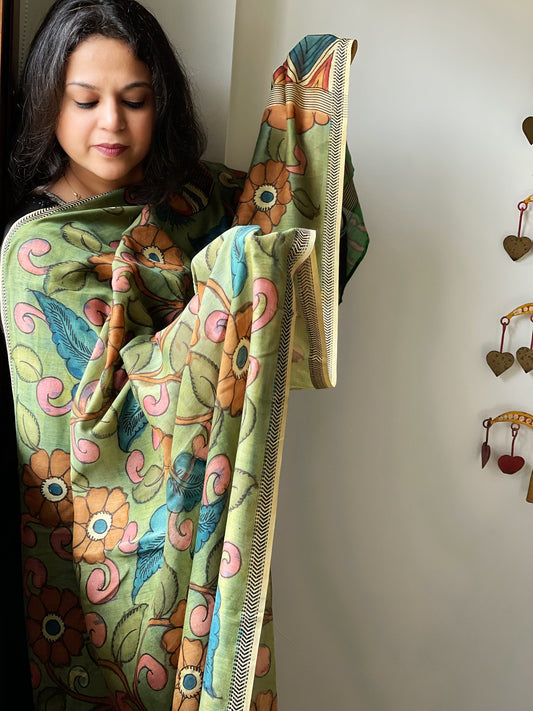 Handpainted Kalamkari Dupatta in Chanderi Silk