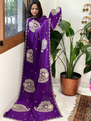Purple Crepe Dupatta with Pearl, Cut Daana, Gold Thread & Sequin Embroidery