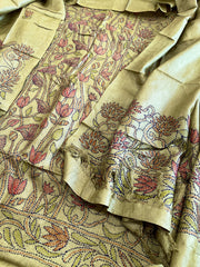 Leaf Green Suit Set with Kantha Handwork in Pure Tussar Silk