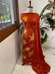 Rust Crepe Suit Set With Knot & Sequin Handwork