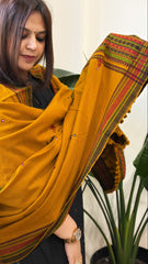 Mustard Handwoven Woollen Shawl with Mirror Handwork
