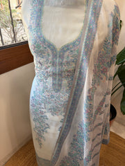 Lite Blue Suit Set with Handwoven Kaani and Zari in Pure Silk