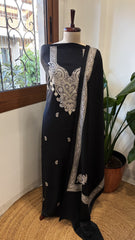 Black Winter Suit Set with Aari Work in Pashmina Wool