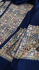 Navy Winter Suit Set with Aari Work in Pashmina Wool