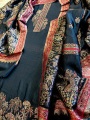 Black Suit Set with Handwoven Kaani and Zari in Pure Silk