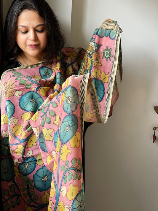 Handpainted Kalamkari Dupatta in Chanderi Silk