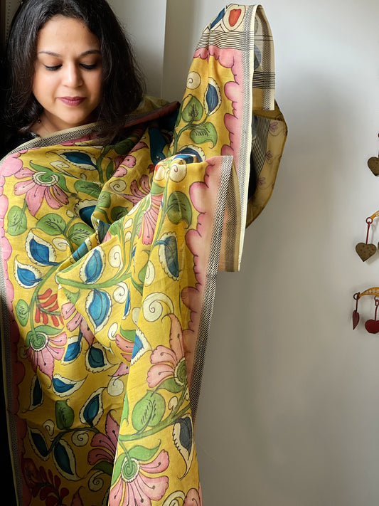 Handpainted Kalamkari Dupatta in Chanderi Silk