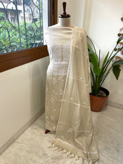 Gold Suit Set with Lucknowi Handwork in Tissue Chanderi
