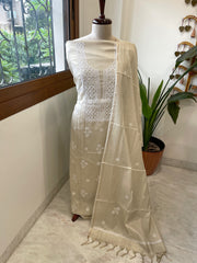 Gold Suit Set with Lucknowi Handwork in Tissue Chanderi
