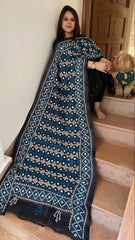 Black Handmade Sindhi Kadhai with Real Mirror Handwork Dupatta in Pure Silk